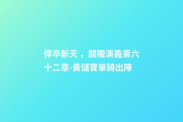 悍卒斬天，關隴演義第六十二章-黃儲寶單騎出陣